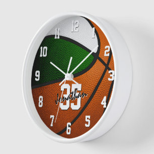 green white basketball his sports room decor clock