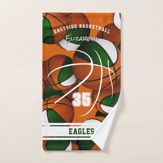 green white basketball team colours athlete name hand towel (Hand Towel)