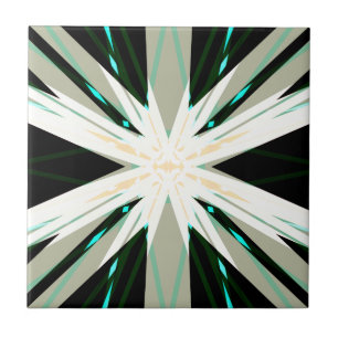 Green White Beige Winter Star Starburst Snowflake Tile