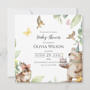 Green White Birds Baby Shower Invitation Card