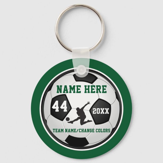 Green, White, Black Personalized Soccer Keychains (Front)