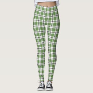 Green White & Black Vintage Plaid Flannel Pattern Leggings