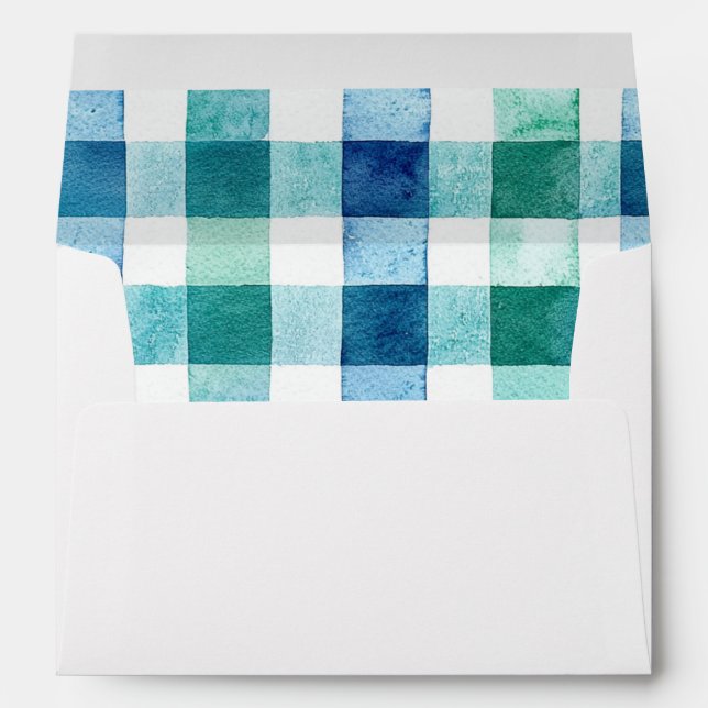 Green White Blue Plaid Stripes Christmas Envelope (Back (Bottom))