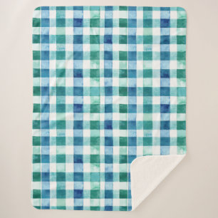 Green White Blue Plaid Stripes Christmas Sherpa Blanket
