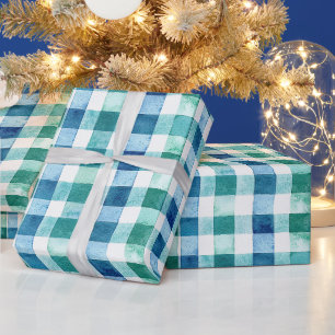 Green White Blue Plaid Stripes Christmas Wrapping Paper