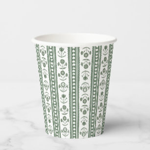 Green & White Botanical Block Print Paper Cups