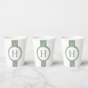 Green & White Botanical Block Print Paper Cups