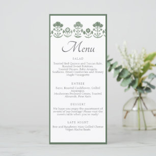 Green & White Botanical Block Print Wedding Menu