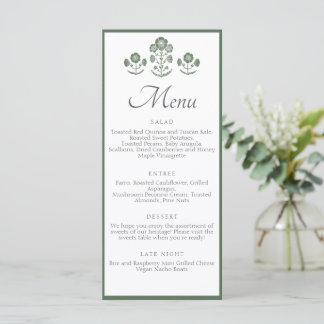 Green & White Botanical Block Print Wedding Menu