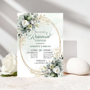 Green White Botanical Rehearsal Dinner Invite