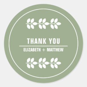 Green White Branches Wedding Classic Round Sticker