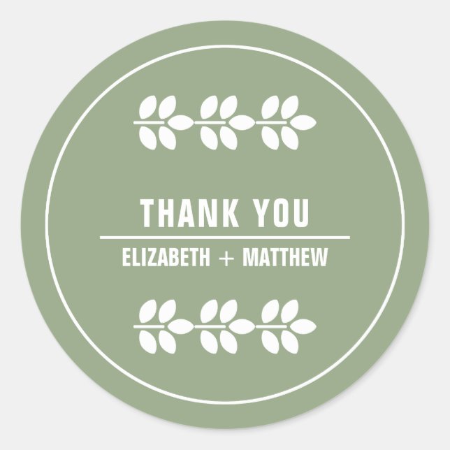 Green | White Branches Wedding Classic Round Sticker (Front)