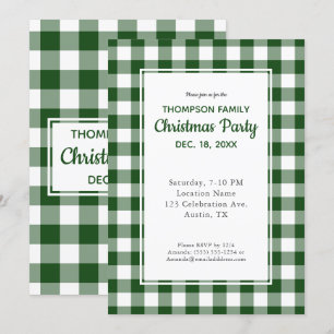 Green White Buffalo Check Christmas Party Invitation