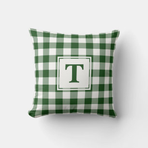 Green White Buffalo Check Pattern Custom Monogram Throw Pillow