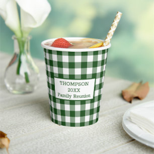 Green White Buffalo Check Your Name Family Reunion Paper Cups