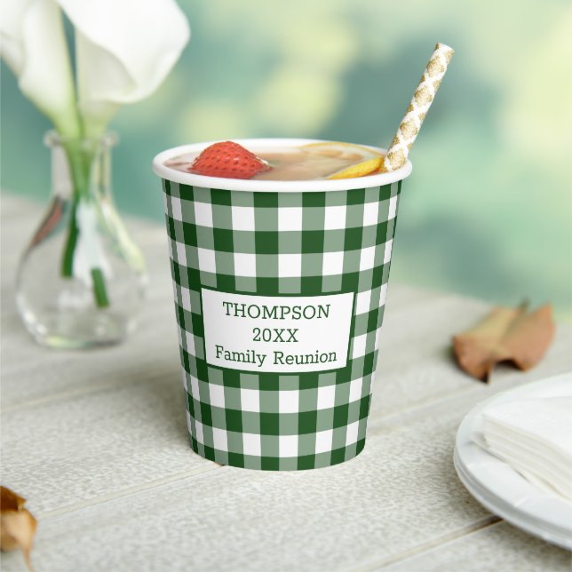 Green White Buffalo Check Your Name Family Reunion Paper Cups (Insitu)