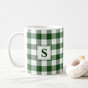 Green White Buffalo Plaid Pattern with Monogram Coffee Mug