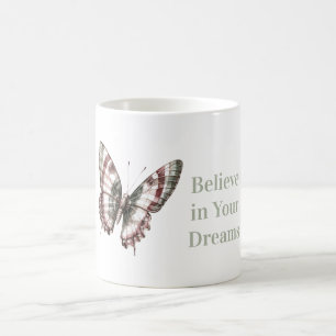 Green White Burgundy Stripes Butterfly Coffee Mug