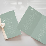Green White Calligraphy Folded Wedding Program<br><div class="desc">This green white calligraphy folded wedding program is perfect for a rustic wedding. The simple and stylish design features classic and fancy script typography in a green background. Include a quote or short message, order of service, wedding party and thank you message.</div>