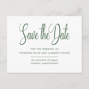 Green & White Calligraphy Wedding Save the Date Invitation Postcard