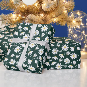 green white chamomile floral pattern wrapping paper