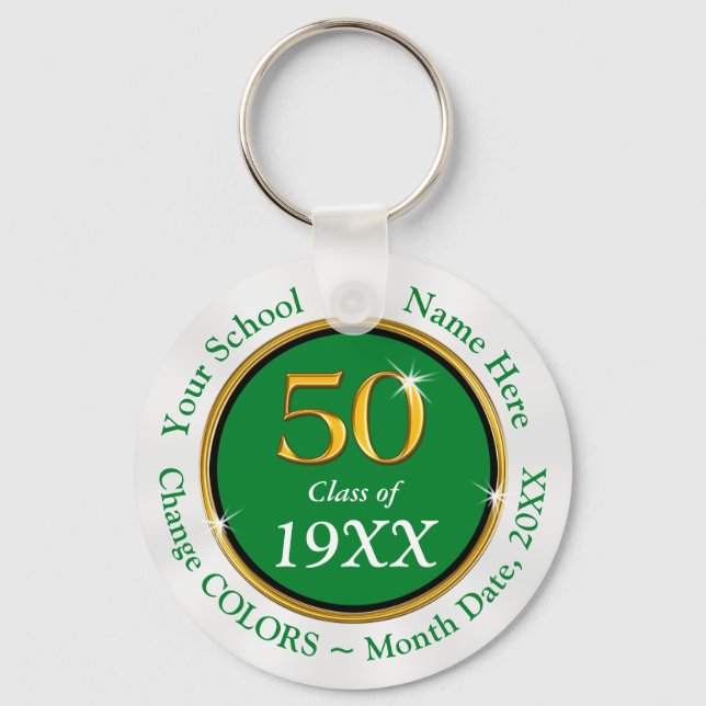 Green White Cheap Personalized Class Reunion Gifts Keychain (Front)