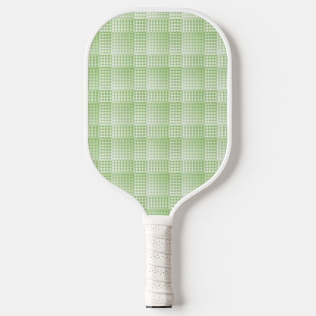 Green White Checker Abstract Pattern Pickleball Paddle (Front)