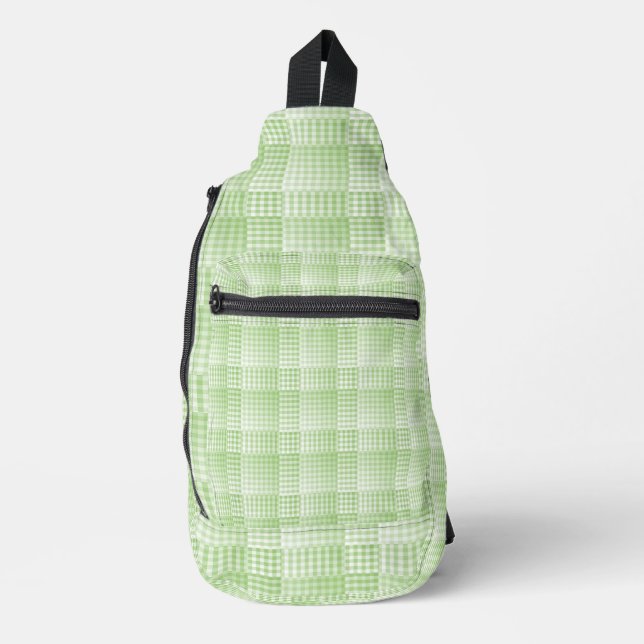 Green White Checker Abstract Pattern Sling Bag (Front)