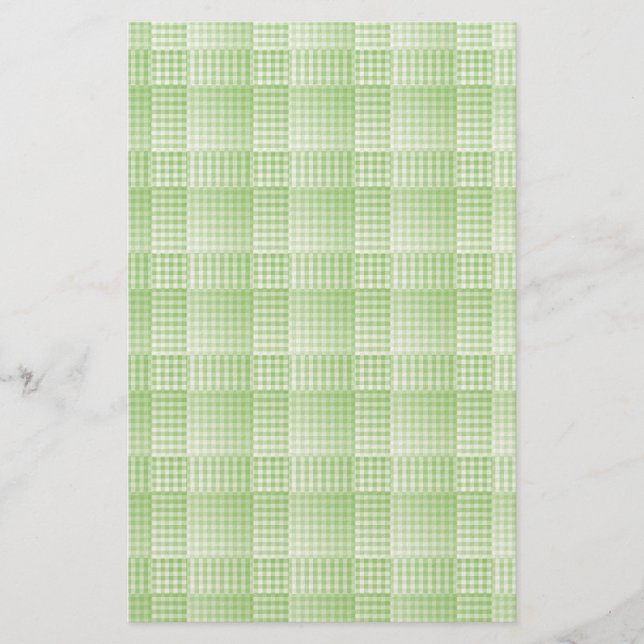Green White Checker Abstract Pattern Stationery (Front)