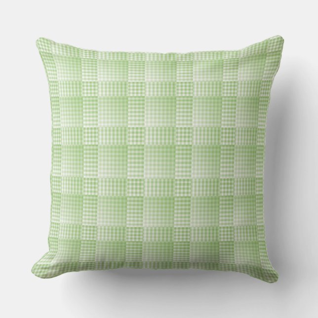 Green White Checker Abstract Pattern Throw Pillow (Front)