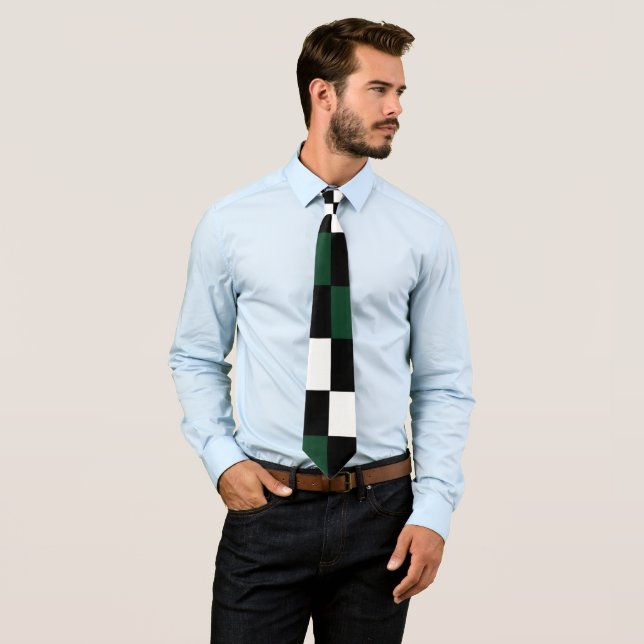 Green White Checkerboard   Neck Tie (In Situ)