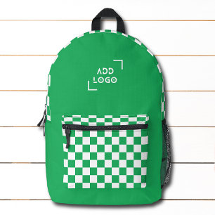 Green White Chequerboard Check Pattern Logo Printed Backpack