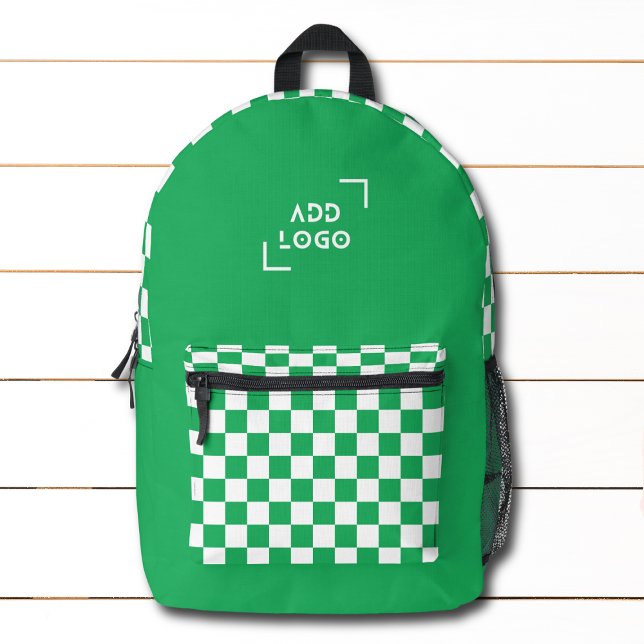 Green White Chequerboard Check Pattern Logo Printed Backpack (Creator Uploaded)