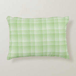 Green White Chequered Abstract Pattern Accent Pillow