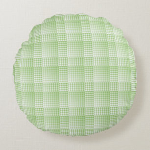 Green White Chequered Abstract Pattern Round Pillow