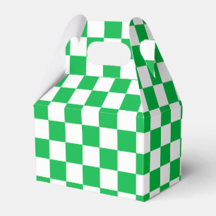 Green White Chequered Check Pattern Favor Box