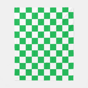 Green White Chequered Check Pattern Fleece Blanket