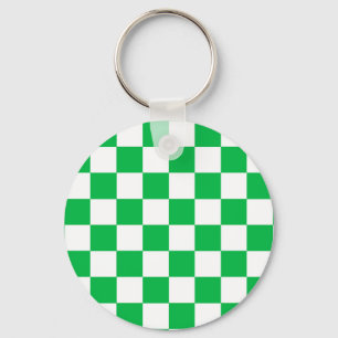 Green White Chequered Check Pattern Keychain