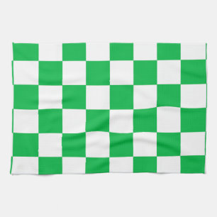Green White Chequered Check Pattern Kitchen Towel