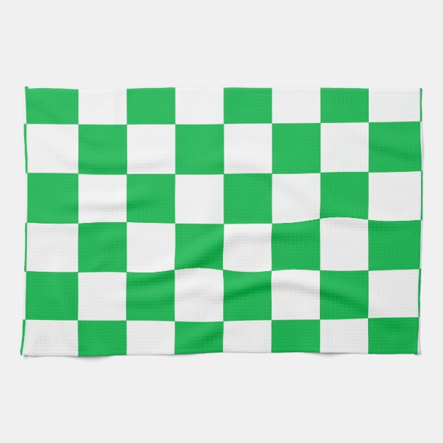 Green White Chequered Check Pattern Kitchen Towel (Horizontal)