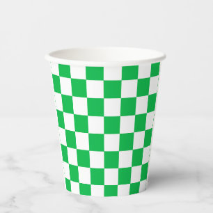 Green White Chequered Check Pattern Paper Cups