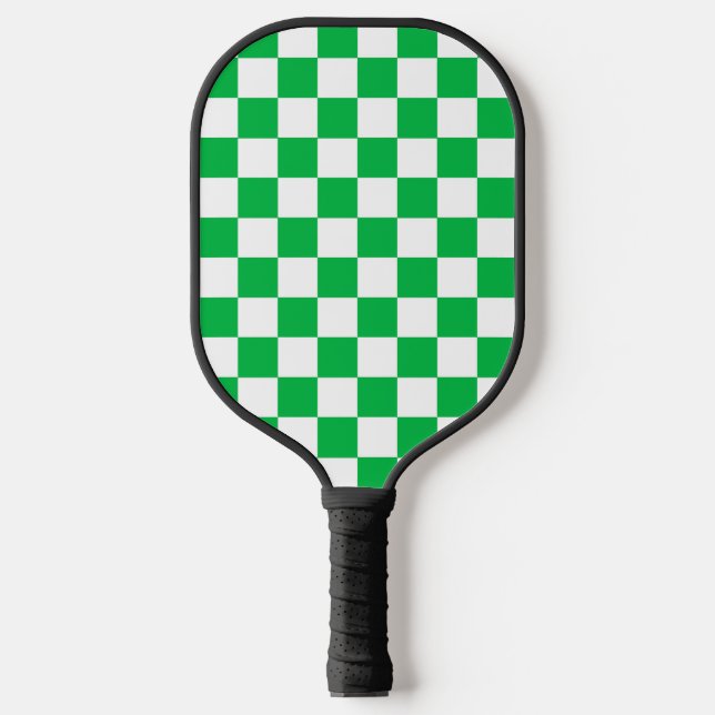 Green White Chequered Check Pattern Pickleball Paddle (Front)