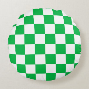 Green White Chequered Check Pattern Round Pillow