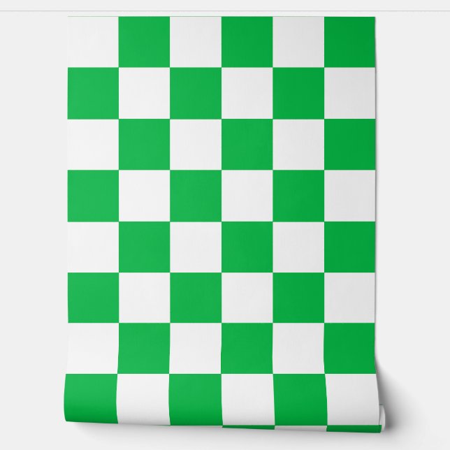 Green White Chequered Check Wall Decor (Unrolling)