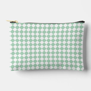Green White Chequered Diamond Pattern Accessory Pouch