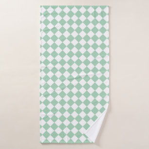 Green White Chequered Diamond Pattern Bath Towel
