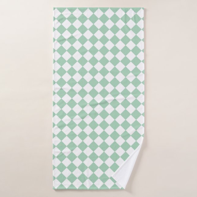 Green White Chequered Diamond Pattern  Bath Towel (Bath Towel)
