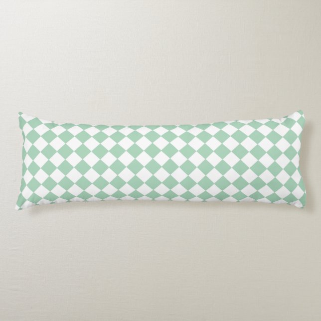 Green White Chequered Diamond Pattern  Body Pillow (Front)