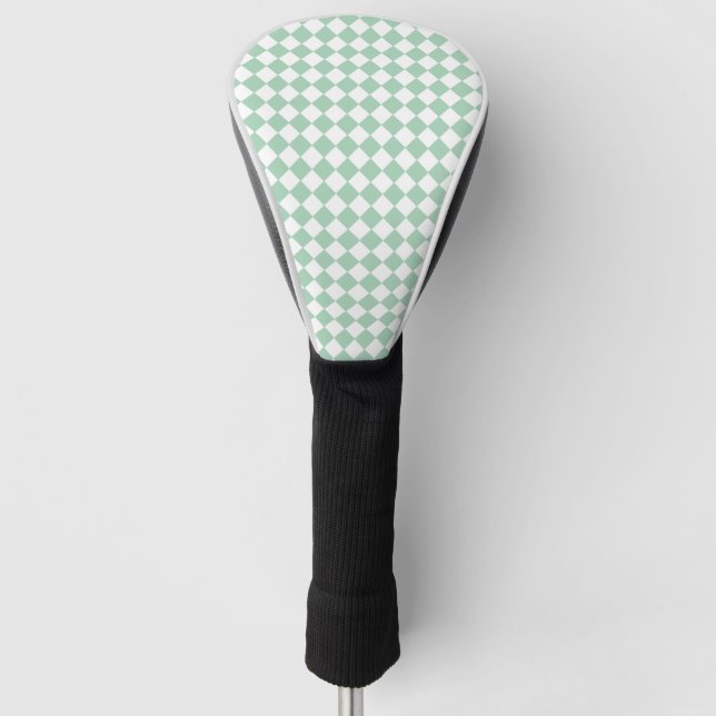 Green White Chequered Diamond Pattern Golf Head Cover (Front)