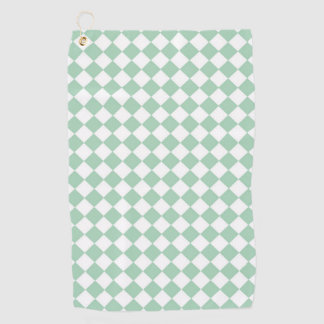 Green White Chequered Diamond Pattern Golf Towel